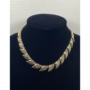 Vintage Coro Gold Feather Fan Links Costume Statement Collar Necklace READ